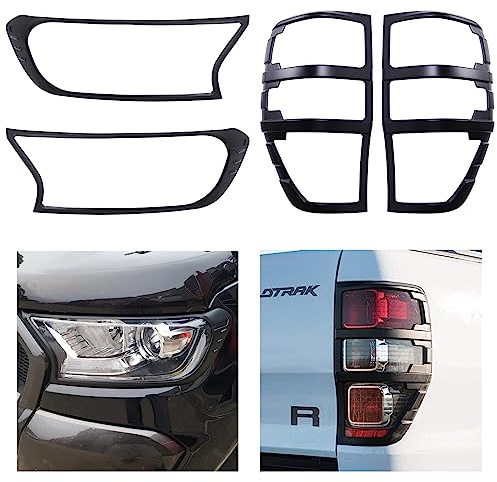 JHCHAN Scheinwerfer- und Heckleuchten Abdeckungen-Set für Ford Ranger 2016-2022 Wildtrak Raptor Limited Zubehör, ABS, Schwarze (T7 T8 Scheinwerferblenden & Rückleuchtenblenden)