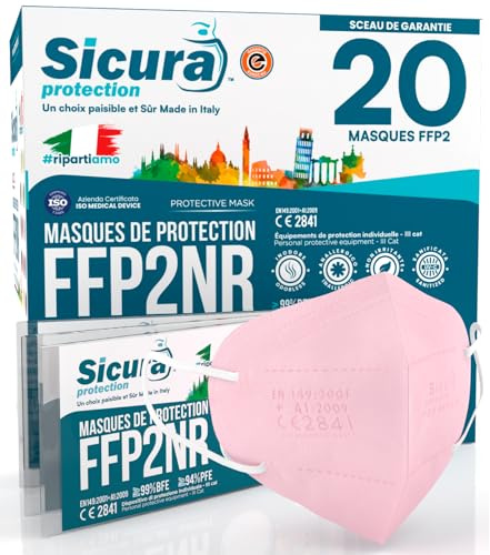 20 Mascherine FFP2 ROSA Certificate CE SICURA Protection BFE ≥99% | Made in Italy Mascherina ffp2 vera Marcatura EFFETTO PULITO sigillata