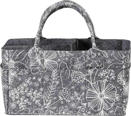 Sammy & Lou Diaper Caddy Organizer - Collapsible Tote Bag with Handles - Organizer for Diapers, Wipes & Baby Changing Supplies - Felt Storage Organizing Bin for Car, Desk, Nursery (Floral)