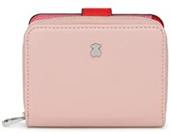 TOUS Cartera de Poliuretano con Efecto Saffiano en Rosa y Beige, Medidas 12 x 10 x 3 cm, Colección Dubai