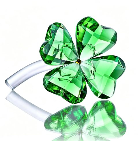 4'' Kristall Vierblättriges Kleeblatt Sammlerstück St. Patrick’s Day Grün | Kristall Blumen Figur Statue Glücksbringer Muttertag Weihnachten Geschenk Deko Auto Tisch Regal Crystal Four Leaf Clover