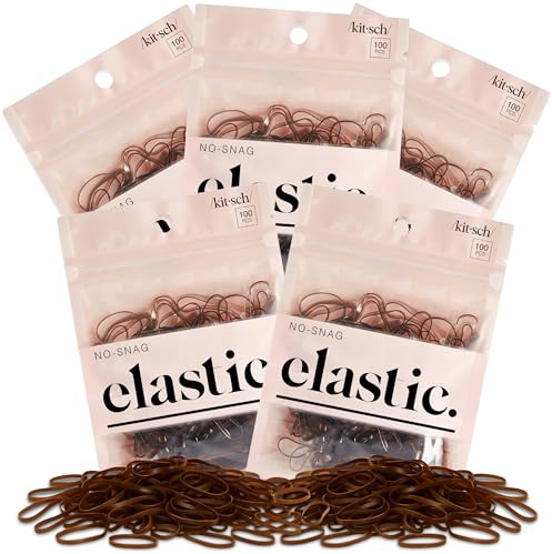 Kitsch Hair Ties No Damage for Kids, Teens and Women - Rubber Bands for Hair Styling | No Snag Hair Elastics | Daily Hair Accessories | Ideal Gifts for Women - 500pcs (Brown)