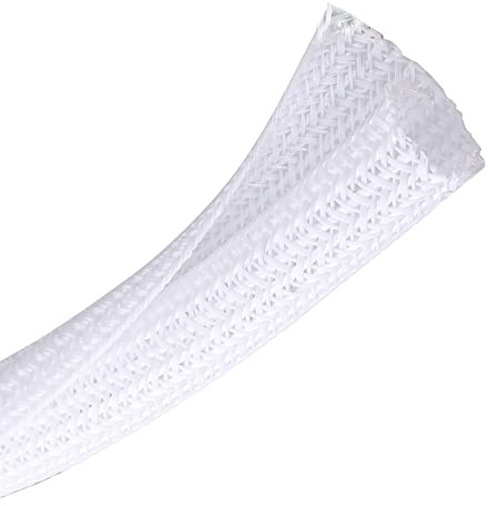 CrocSee 10ft - 1/2 inch Braided Cable Management Sleeve Cord Protector - Self-Wrapping Split Wire Loom for TV/Computer/Home Theater/Engine Bay - White | Cord Protectors from Pets | Heat & Abrasion Resistant Wire Loom | Automotive Wiring & Home Office Cable Organization