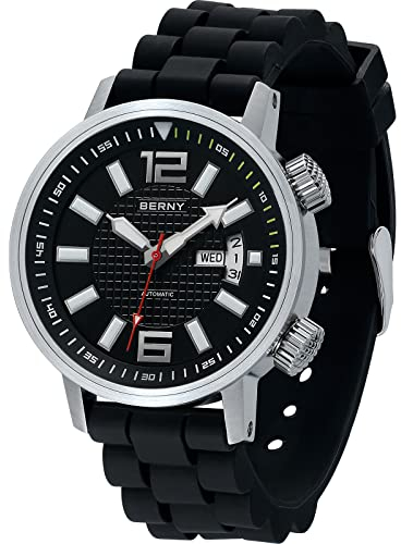 BERNY Automatische Mechanische Taucheruhr Für Herren Selbstaufziehend Silikonarmband Armbanduhr Wasserdicht 20 ATM Saphirglas Kratzfest Mechanisch Taucheruhr Schwarz