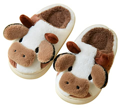 papasgix Cow Slippers Kuh Hausschuhe Unisex Flauschig Damen Herren Plüsch Tiere Pantoffeln Niedliche Cartoon Hauspantoffeln Winter Kuschelige Warme Schuhe Indoor Mädchen Frauen
