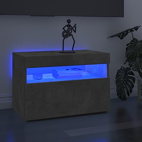 Homiuse Meuble TV LED Gris Béton 60x35x40 cm HiFi Moderne Rangement Salon Console de Jeu Streaming