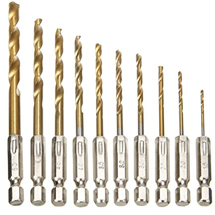 ARSMI 10 Pieces Twist Drill Bit Twist Drill Bit Set Cordless Screwdriver HSS-Titan Hexagonal Drill Bit Drill bits