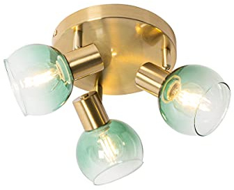 Qazqa Verstellbarer Deckenstrahler, Deckenspot - Vidro - Grün, max. 25W, Geeignet für LED, 35cm, Rund, 3-flammig, Ideal als Wohnzimmerlampe, Küche lampe und