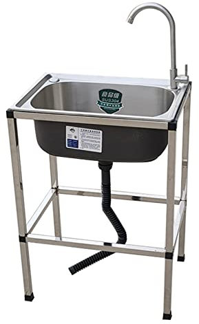 Evier services publics extérieurs Évier autonome en acier inoxydable Station cuisine commerciale Bowl Single Bol Lavage à main W / Évier linge eau froide et chaude pour garage intérieur arrière-cour (