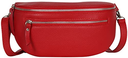 AmbraModa GLX2 - Damen Herren Unisex kleine Hüfttasche Gürteltasche Bauchtasche Umhängetasche aus Echtleder (Rot)