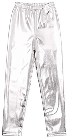 ZUYPSK Kids Boys Girls Shiny Metallic Leggings Tights Jazz Hip Hop Dancing Stage Performance Pants Dancewear (as1, Numeric, Numeric_10, Regular, Silver)