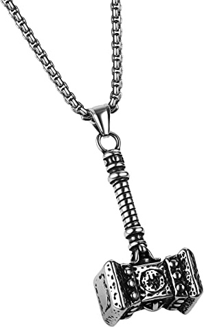 JewelryWe Colgante Vikingo Colgante Martillo de Thor, Collar de Acero Inoxidable para Hombre, Colgante Martillo Vintage, Plata