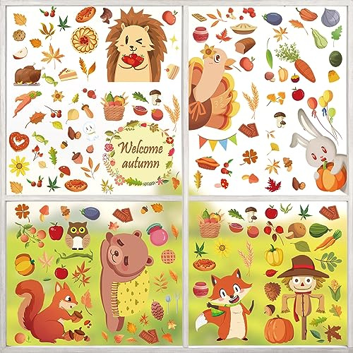 149pcs Erntedankfest Fensteraufkleber, Herbst Fensterbilder, Thanksgiving Herbstdeko für Kinderzimmer, Selbstklebend Blätter Fenster Aufkleber