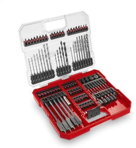 Original Einhell XL-CASE 95-tlg. schlagfestes Bit- und Bohrer-Set (Bits, diverse Bohrer, Bithalter, Steckschlüssel, Senker, Bohrstopper, Stiftschlüssel inkl. Aufbewahrungsbox)