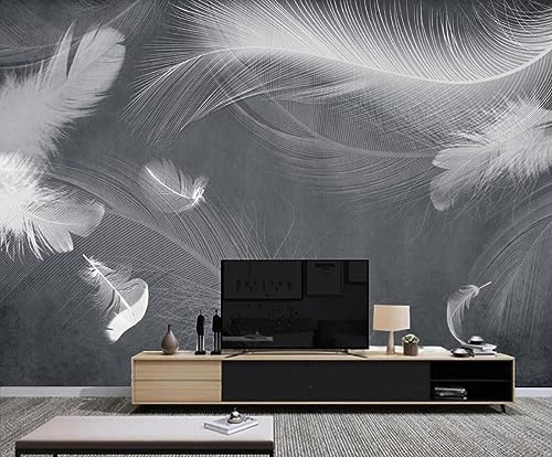 Fototapete 3D Tapete Schwarz-Weiße Graue Feder Im Retro-Stil Tapeten Vliestapete Wandbilder XXL Wanddeko Wandtapete -306241 300x210cm