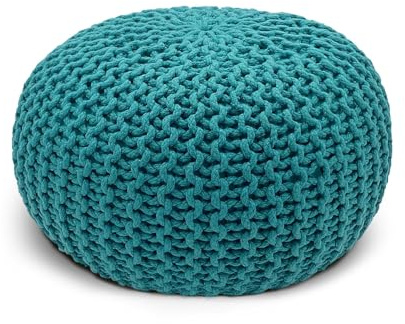 casamia Pouf Ø 55 o. 45 cm Strickhocker Sitzpouf Bodenkissen Premium Outdoor nachhaltig Größe ø 45 cm, Farbe türkis - Navigate