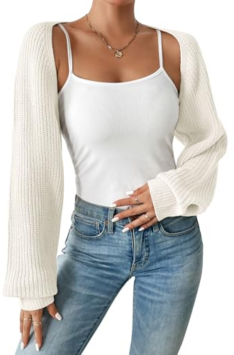 Durio Bolero Shrugs for Women Y2K Long Sleeve Cropped Sweater Cardigan Open Front Womens Fall Fashion 2026 A White Small
