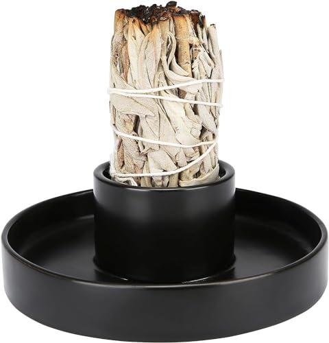 Portasalvia - Quemador de salvia de cerámica - Cuenco para babero, soporte Palo Santo y quemador de salvia blanca - Juego de soporte para incienso - Kit de limpieza espiritual (salvia no incluida)