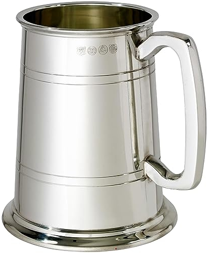 I LUV LTD Zinn Glasboden Krug 1 Pint Doppelte Linien Merkmal Touchmark Rein Schwer Messgerät Bier Krug Möglich für Gravur Personalisierte Geschenke für Männer und Frauen