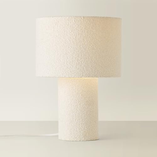 ValueLights | Natural Cream Boucle Bedside Table Lamp with a Drum Lampshade Shade Living Room Bedroom Light | Table Lamps & Home Improvements Essential