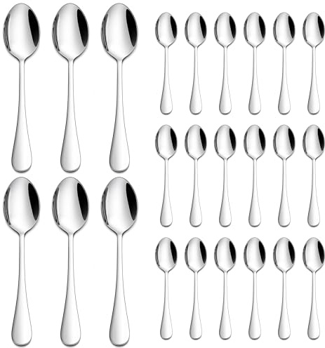 Homikit Kaffeelöffel 24 Stück, Edelstahl 13,5cm Klein Löffel Teelöffel Set | Edelstahl poliert Dessertlöffel Set, für Zuhause Restaurant Hotel Café, Spülmaschinenfest, Runde Griffe & Glänzend