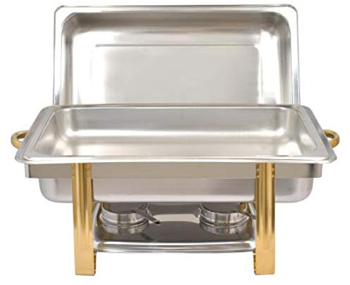 WooDerson 9 l rostfritt stål varmhållningsbehållare matvärmare med 2 behållare för brännpasta, högglanspolerat lock, vikbar ram, chafing dish set för bufféer bröllopsbanketter fester