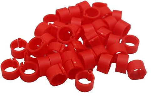 CHAASDEOM Der Taubenring 200 Stück 8 mm Innendurchmesser, 7 mm Höhe, Vogelfußringe, 10 Farben ohne Text, Identifikationsring for Papageien, Tauben, Vogelträger, praktisch und langlebig(Red)