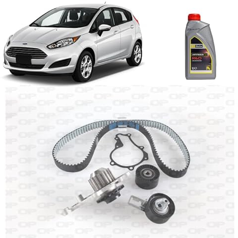 OP Kit di distribuzione per Ford Fiesta VI 1.5 1.6 TDCI gasolio 2008+ con cinghia dentata, pompa acqua, tenditore e 4 litri antigelo
