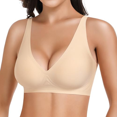 HBselect nahtloser BH Damen ohne Bügel mit vollständiger Abdeckung Bralette | bequeme kabellose Push-Up-BHs mit weicher Unterstützung, Creamy Fabrics BH, V-Ausschnitt-BH mit verstellbaren Trägern