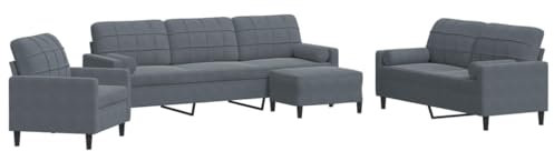 vidaXL Sofagarnitur 4-TLG., Polstersofa mit Kissen Nackenrollen, Sitzgruppe für Wohnzimmer, Loungesofa Sessel Sofa Couch Garnitur, Dunkelgrau Samt