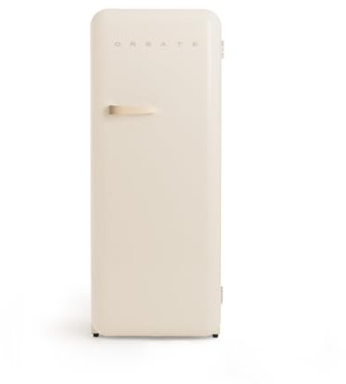 CREATE / RETRO FRIDGE 150 SAND/Kühlschrank mit Gefrierfach 281L in Cremeweiß, Griff Sand / 102W, niedriger Energieverbrauch, 150cm, 3 Ablagen, Temperaturregelung,60x60x150cm