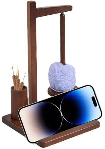 Djowyh Supporto per gomitoli di filato per lavorare a maglia | Avvolgitore in lana in legno – dispenser per gomitoli di filato all'uncinetto con supporto per cellulare | Supporto per gomitoli di