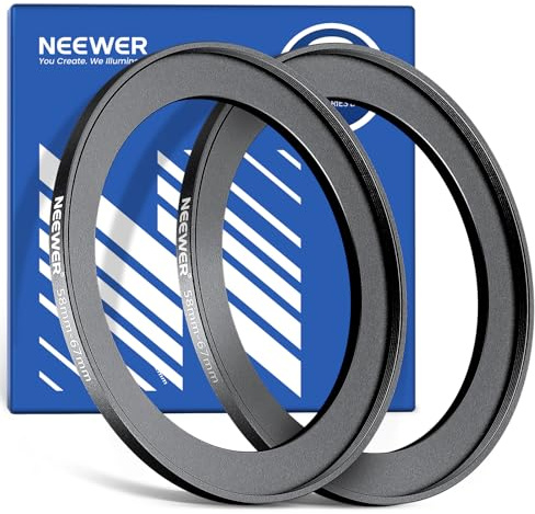 Neewer 58-67 mm stegring-adapter (2-pack) med rengöringsduk, ultratunt aluminiumlegeringsfilter adapterring för 58 mm kameralins för att använda 67 mm filter