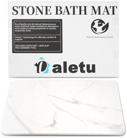 Daletu Tappetino da bagno in pietra, ad asciugatura rapida, grande, antiscivolo, super assorbente, tappetino da bagno per pavimento del cucina, piatti, piante o animali domestici (Bianco)