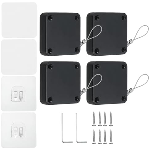 PATIKIL Cierrapuertas Automático sin Perforaciones de 500G para Puertas Correderas, Cierrapuertas Sensor de Tormenta Multifuncional con Cordón de Acero para Baño, Color Negro, 4 Unidades