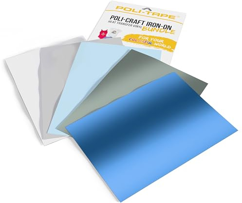 POLI-CRAFT IRON-ON BUNDLE WINTER – 5 x POLI-FLEX® TURBO®, Turboschnelle Transferfolie für Textilien, Winter (Weiß, Hellgrau, Eisblau, Silber Metallik, Bright Blue), 5 x A4 (21 cm x 29,7 cm)