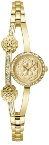 GUESS Damen Armbanduhr Chloe mit Zirkonia, goldfarbenes Edelstahlarmband, Mineral Glas, goldfarbenes Ziffernblatt, 3 Bar, Gehäusedurchmesser: 20 mm, GW0756L2