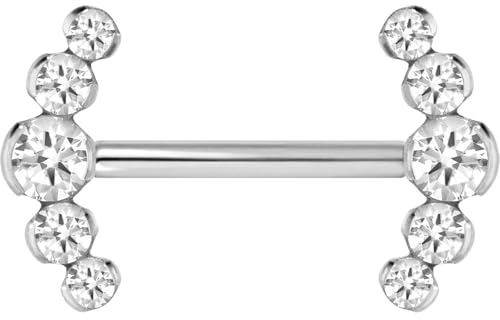 PIERCINGLINE Titan Barbell mit Push Fit 5 KRISTALLE Brustwarzenpiercing Nippelpiercing Farb & Größenauswahl