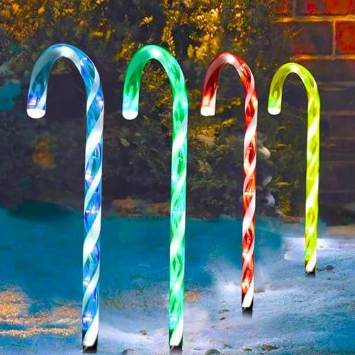 ALAYSTAR Christmas Candy Cane Pathway LED Lights with Timer Battery Powered Outdoor Xmas Holiday Garden Decor Weather-Resistant Xmas Driveway Stakes Festive Outdoor Decoration (4 PK MULTICOLOR)