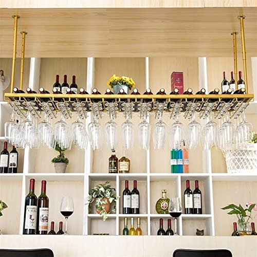 GODFSAHG Weinregal Hängeregale Decken-Weinregal Schwebende Regale Hängendes Flaschenregal aus Metall Weinregal Wandmontage Höhenverstellbare Weinregale Weinglashalter Weinhalter Easy T,Gold