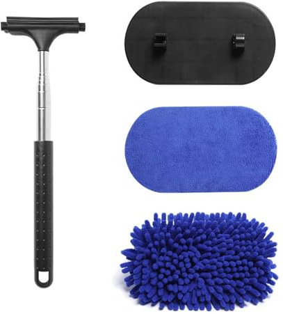 CHSEROK Raclette Pare Brise Voiture, 3 en 1 Nettoyage Vitre, (28~100cm) Télescopique Raclette Vitre Voiture, Peut Être Tourné à 180 °, pour Nettoyage de Voiture, Désembuage et L'essuyage Rétroviseurs