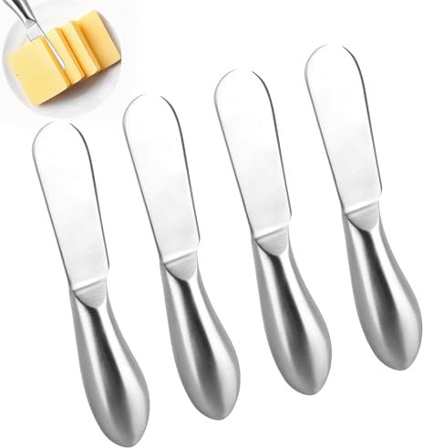 Buttermesser Klein Set, 4 Stück Buttermesser, Käsemesser aus Edelstahl, Marmelade Messer, Kleine Brot Creme Messer, Brotzeitmesser Tafelmesser für Butter, Käse und Gebäckherstellung 13,3x2,7cm