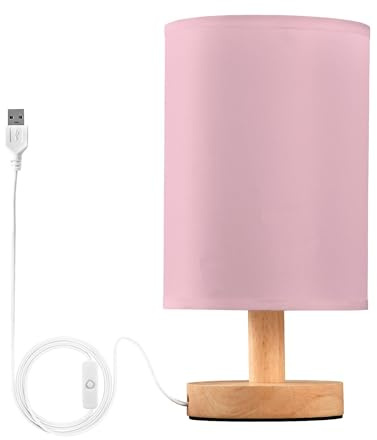 lamp Azalea Pink Solid Bedside Table Lamp with USB Ports Eye-Care Warm Color Wood Base LED Desk Light for Bedroom,Living Room,Office Desk lamp