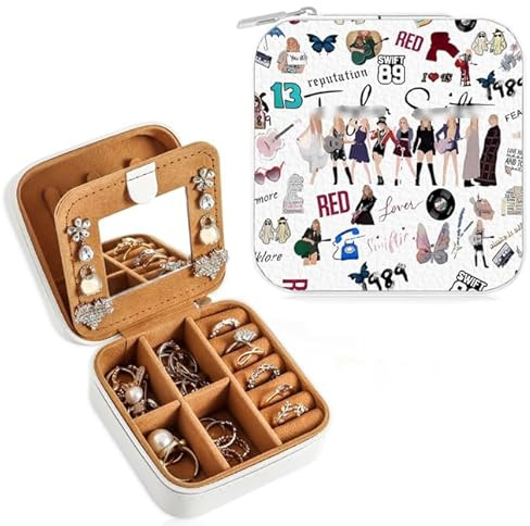 Huipalon Joyero de viaje para amantes de la música, pequeño joyero con espejo, organizador de joyas de viaje para collares, aretes, anillos, regalos para amantes de la música, regalos para fanáticos