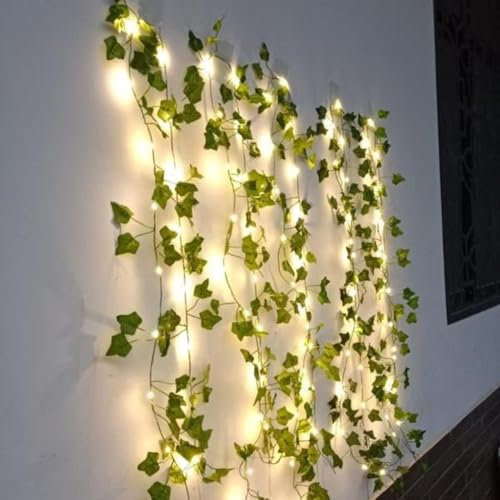 Marco Paul Batterie-Lichterkette, Efeu, 80 LEDs, batteriebetrieben, 8,8 m, künstliche Blätter, hängende Girlande, batteriebetriebene Lichterkette, für Schlafzimmer, Hochzeit, Dekoration, gefälschter