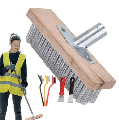 Högpresterande utomhustommar för utomhusområden och terrass | Robust stålbrom med metallhållare, hållbara gatuborstar för gård, trädgård, trottoar, entré, verkstad