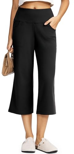 Yogaration 7/8 Hose Damen Weites Bein, Caprihose High Waist mit Taschen, Bequeme Yogahose Damen, Leichte Freizeithose für Alltag, Lounge, Reisen