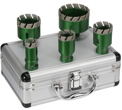 Vearter 5 Stück 25-68mm Trocken Fliesenbohrer Set, M14 Gewindeanschluss Vakuumgelötete Lochsäge Diamantbohrer Set für Mauerwerk, Bohrkrone für Fliesen, Marmor, Granit, Porzellan, Beton und Quarzstein