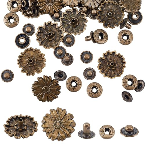 FREEBLOSS 20 Set Antique Snaps Button Vintage Flower Sewing Snaps Leather Fastener Decorative Rivets Brass Snap Button Set for Handbag Purses Sewing Clothes