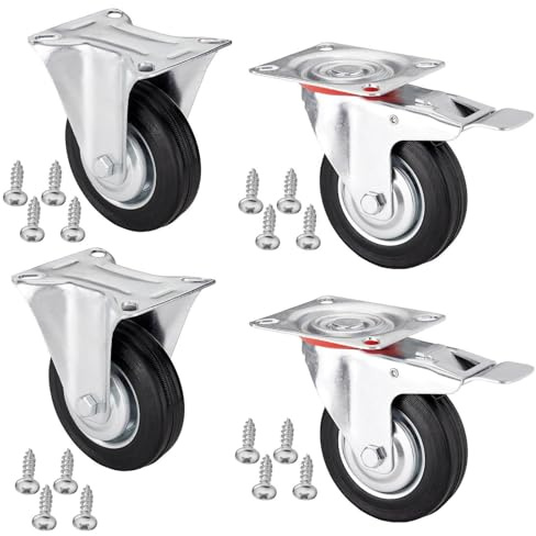 SOTOOLS 4er SET Schwerlastrollen FORTIX Ø 125 mm (2x Bock, 2x Lenkrollen mit Bremse) – Tragkraft 440 kg Schwerlastrollen Ø 125 mm – mit Bremse – für Möbel, Geräte, Maschinen